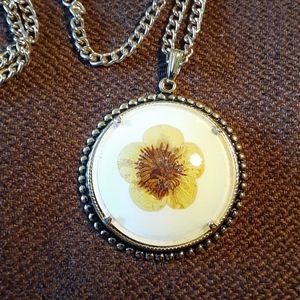 VINTAGE Real Pressed Flower Necklace